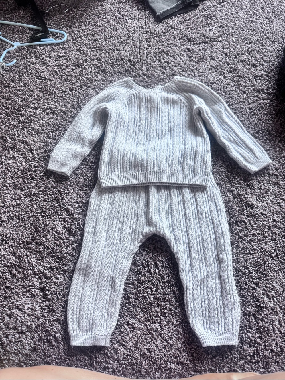 Cozy Knit Baby two-Piece Set in Light Gray